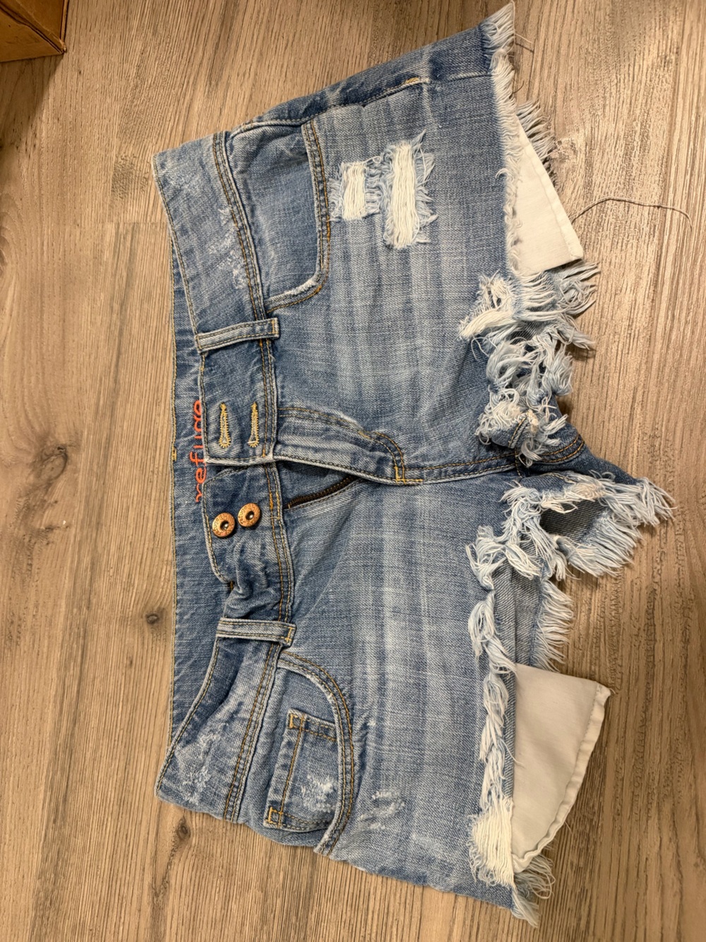 refuge Light Blue Distressed Frayed Denim Shorts